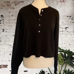 Wilfred Free Black ribbed Long Sleeve drop shoulder Crop sweater Size large